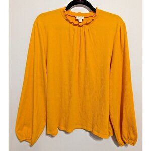J. Crew Large Polyester High Neck Shirt Long Bell Sleeve Mustard Yellow Blouse
